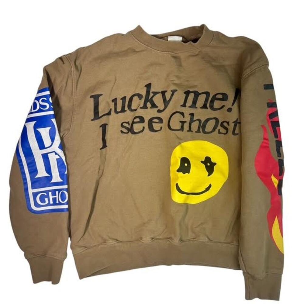 KANYE WEST STREETWEAR HIP HOP DUO COLLAB LUCKY ME I SEE GHOSTS TRENCH BROWN SZ M